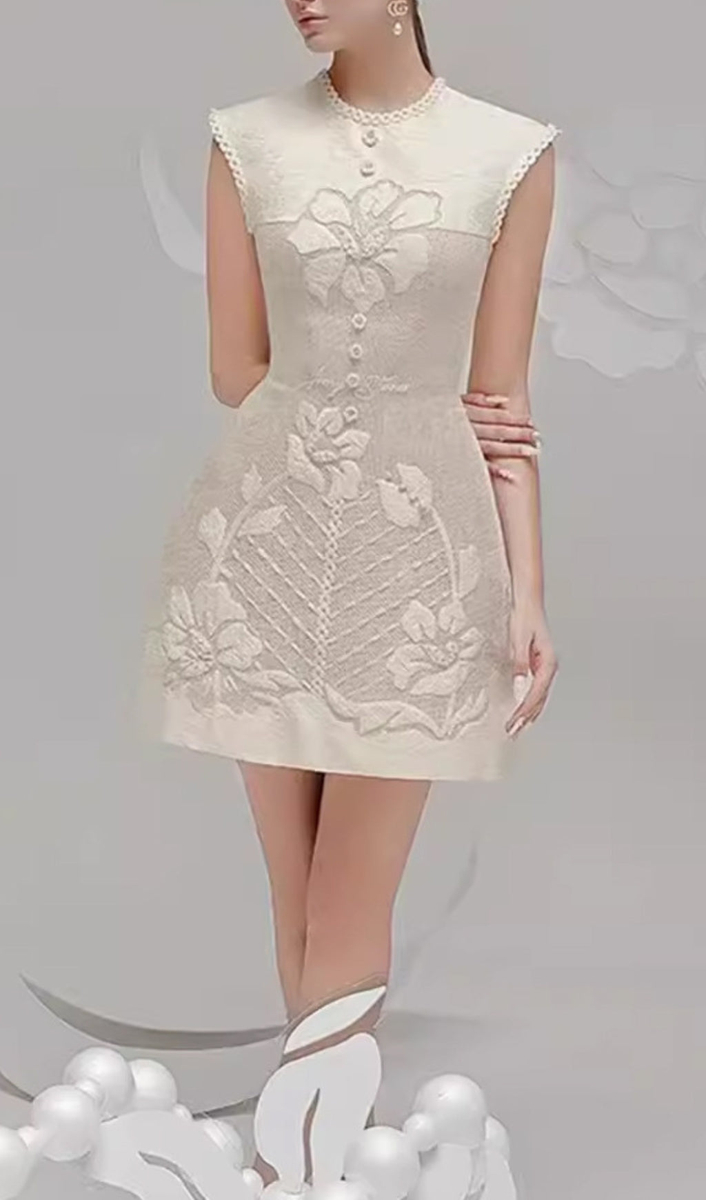 Brenda White Flower Embroidery Mini Dress