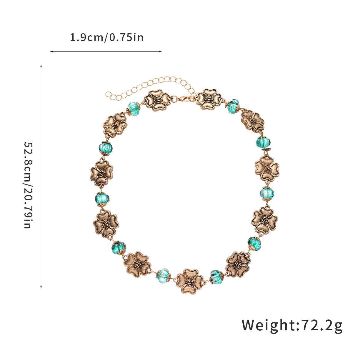 Jacoby Vintage Floral & Teal Beaded Choker Necklace for Women