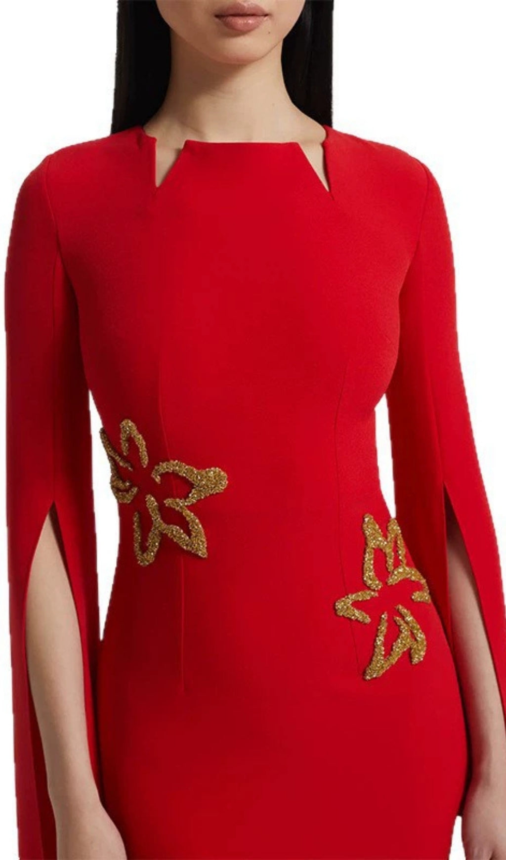 Ellera Red Long Sleeve Embellished Maxi Dress