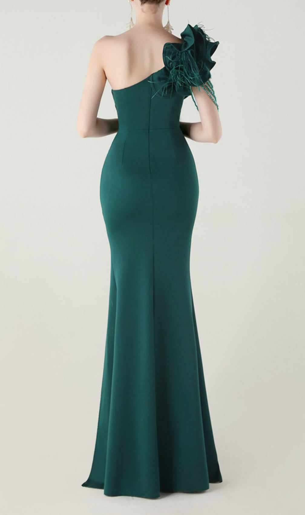 Ijlal Emerald Green One-Shoulder Ruffle Slit Maxi Gown - Elegant Formal Dress