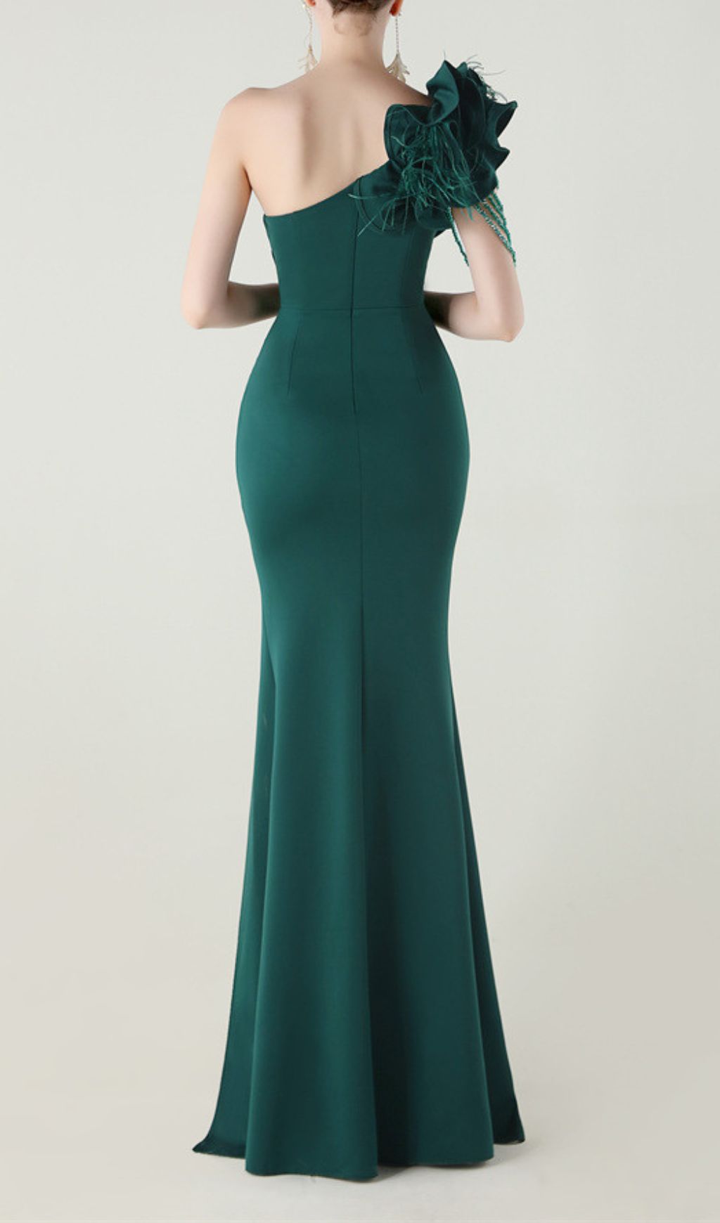 Ijlal Emerald Green One-Shoulder Ruffle Slit Maxi Gown - Elegant Formal Dress