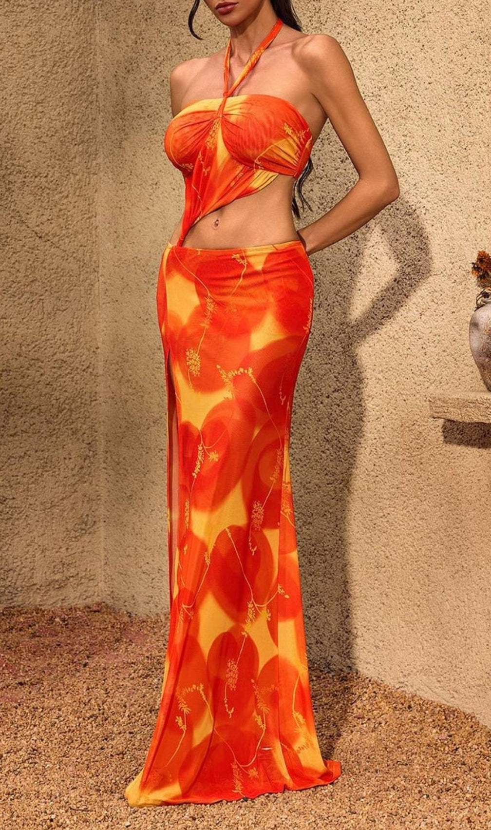 Chardae Vibrant Halterneck Cutout Maxi Dress - High Slit Printed Summer Style