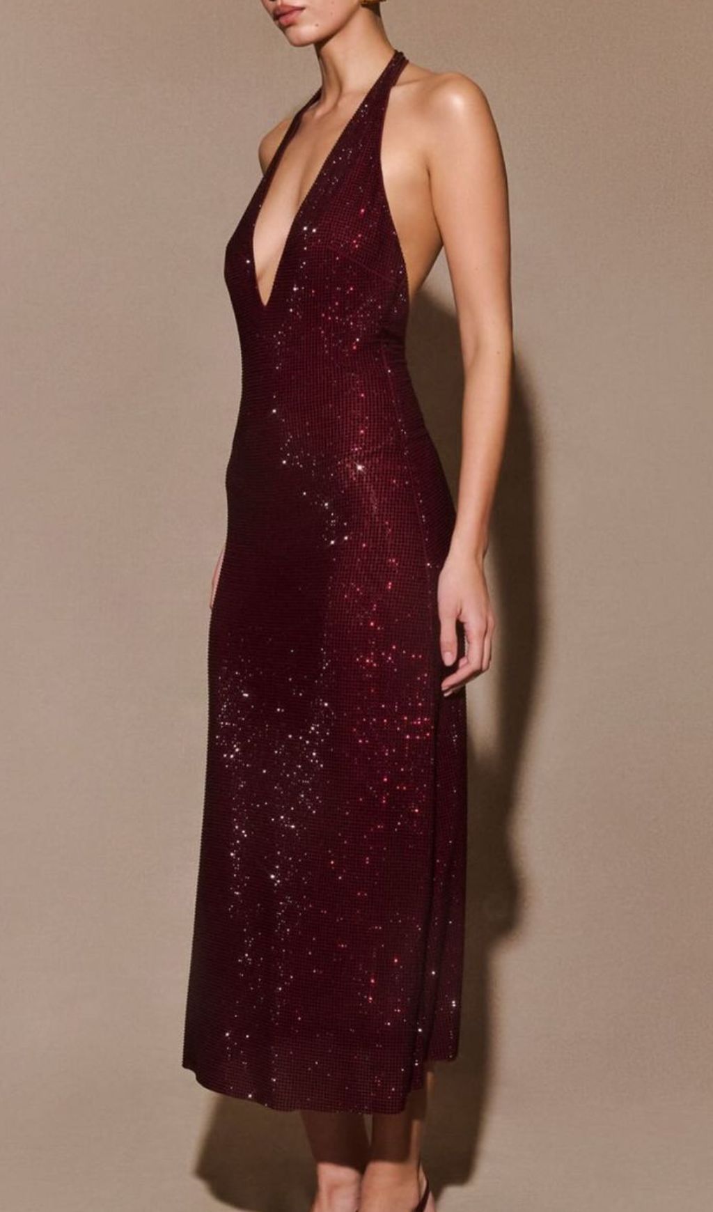 Jayne Dazzling Red Sequin Halter Backless Midi Dress - Command Attention