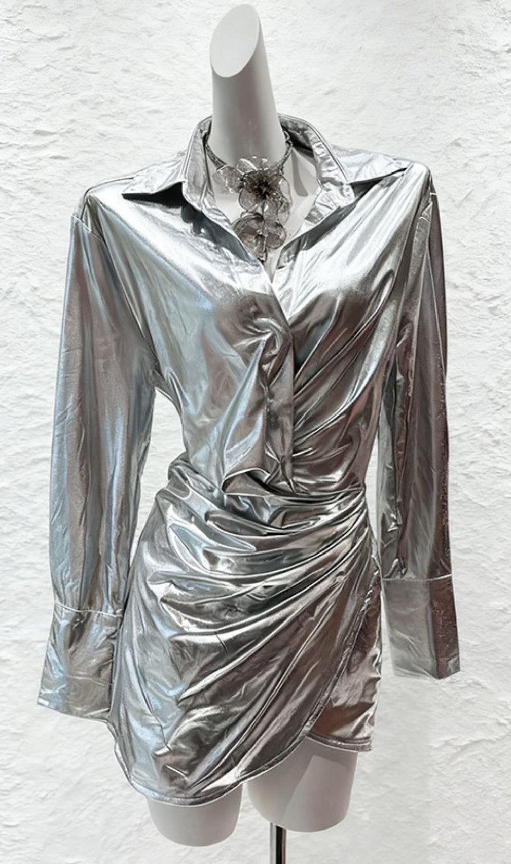 Havana Spotlight: Dazzling Silver Metallic Ruched Mini Dress