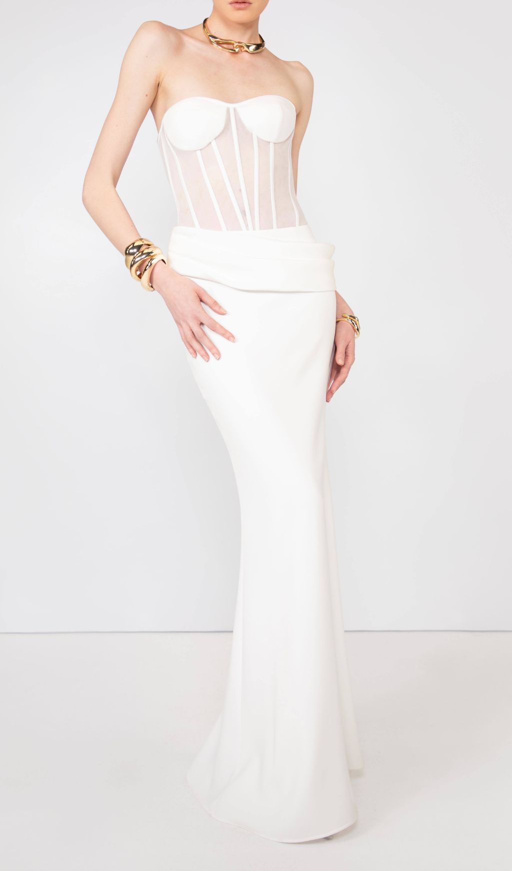 Ilena White Strapless Corset & Maxi Skirt Set - Elegant Occasion Wear
