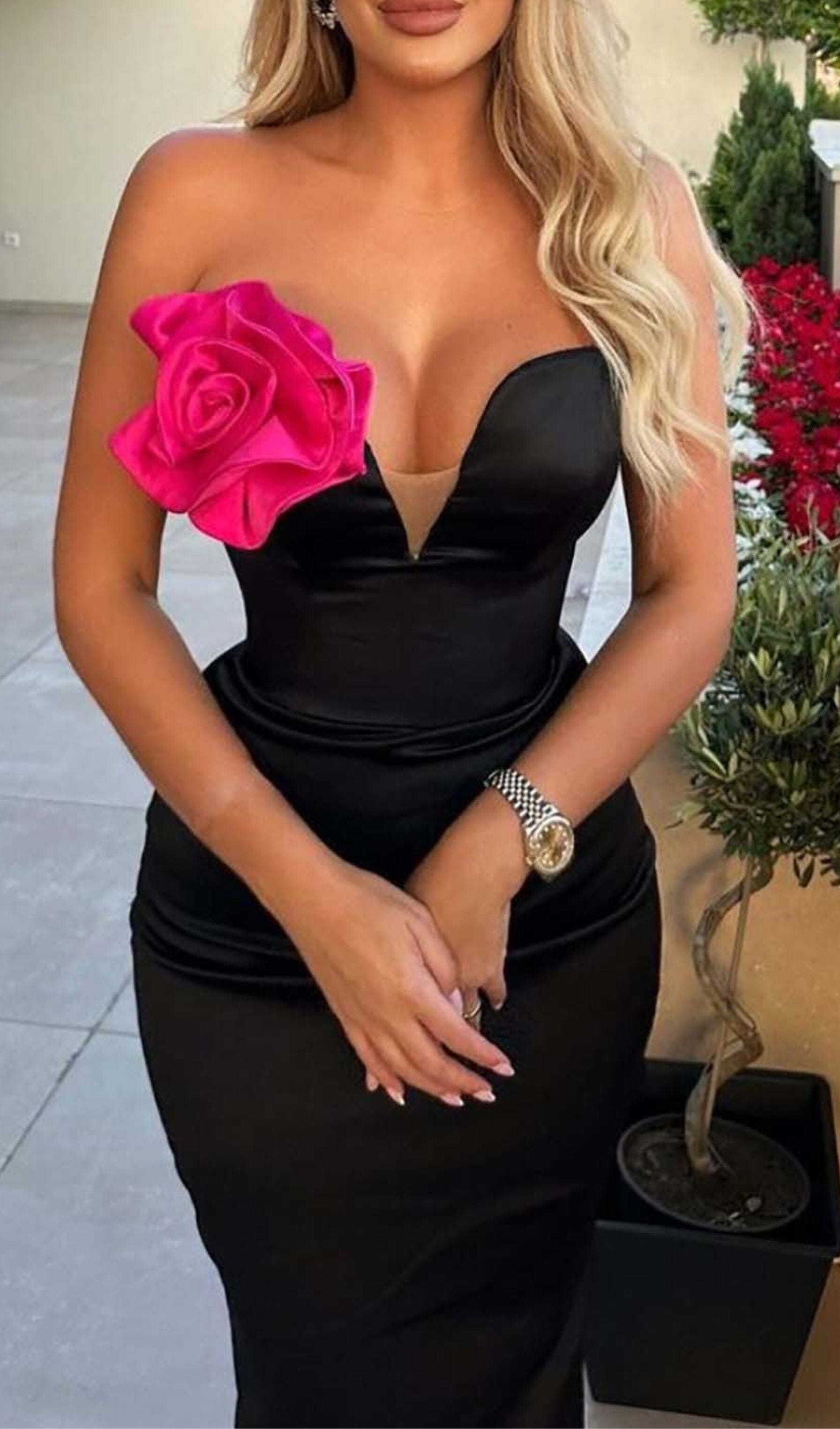 Appliquéd Bandeau Maxi Dress In Black