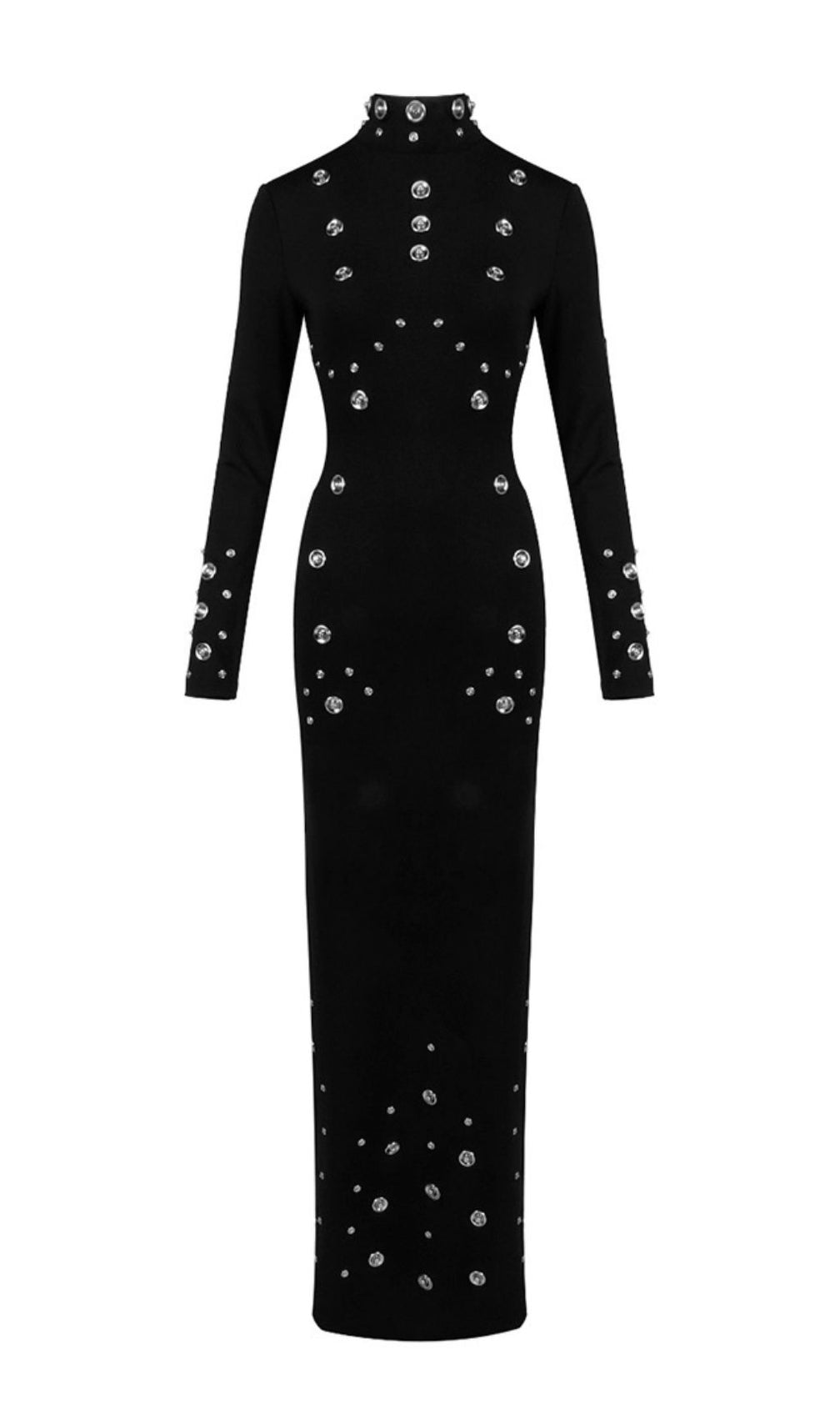 Ishana Black Embellished Maxi Dress - Long Sleeve Formal Gown