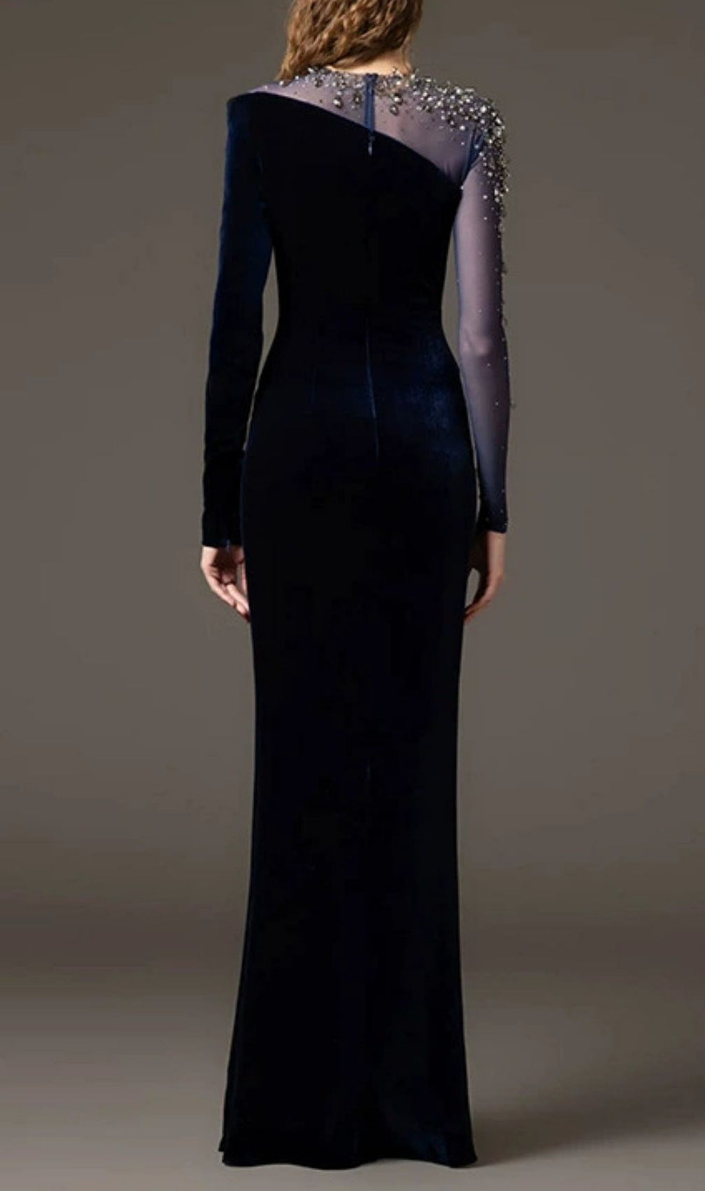 Hyalina Dazzling Velvet & Crystal Mesh Evening Gown | Elegant Maxi Dress