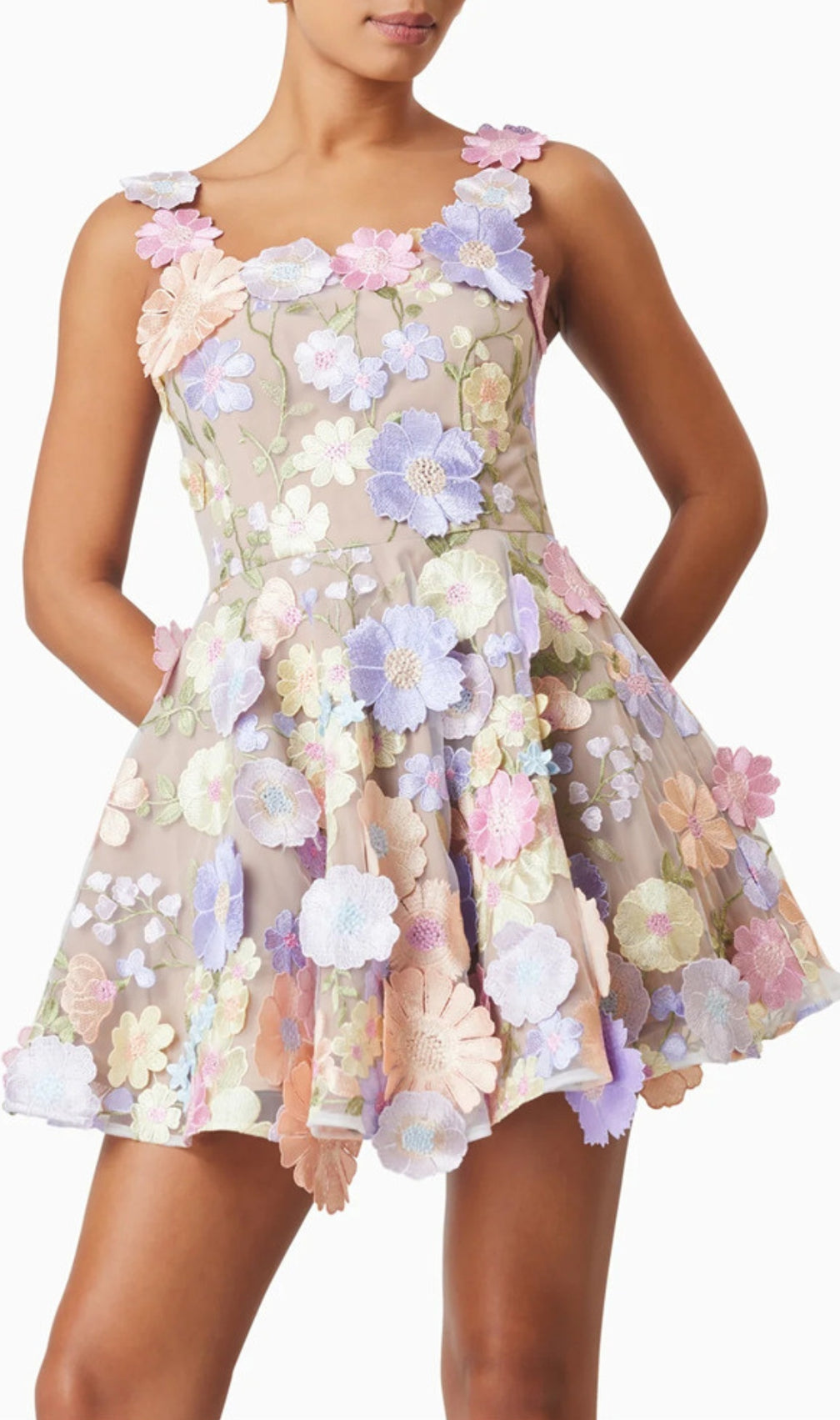 Deva Purple Flower Embellished Mini Dress