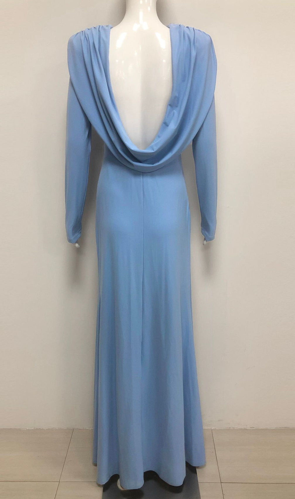 Isabis Periwinkle Blue Backless Maxi Gown | Elegant Long Sleeve Evening Dress