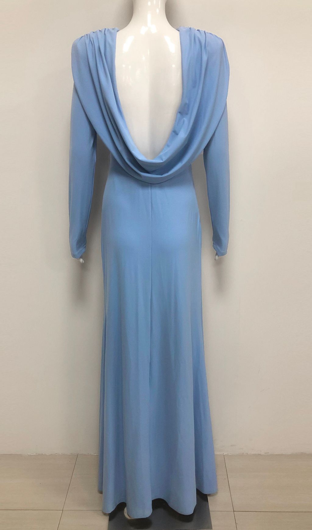 Isabis Periwinkle Blue Backless Maxi Gown | Elegant Long Sleeve Evening Dress