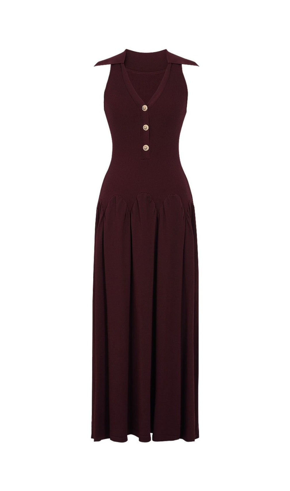 Kimi Women's Mahogany Knit Maxi Dress - Sleeveless V-Neck, Elegant & Versatile