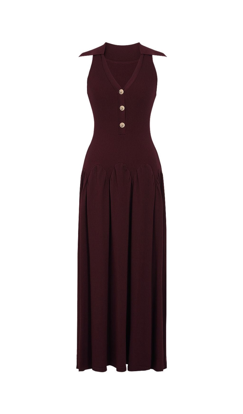 Kimi Women's Mahogany Knit Maxi Dress - Sleeveless V-Neck, Elegant & Versatile