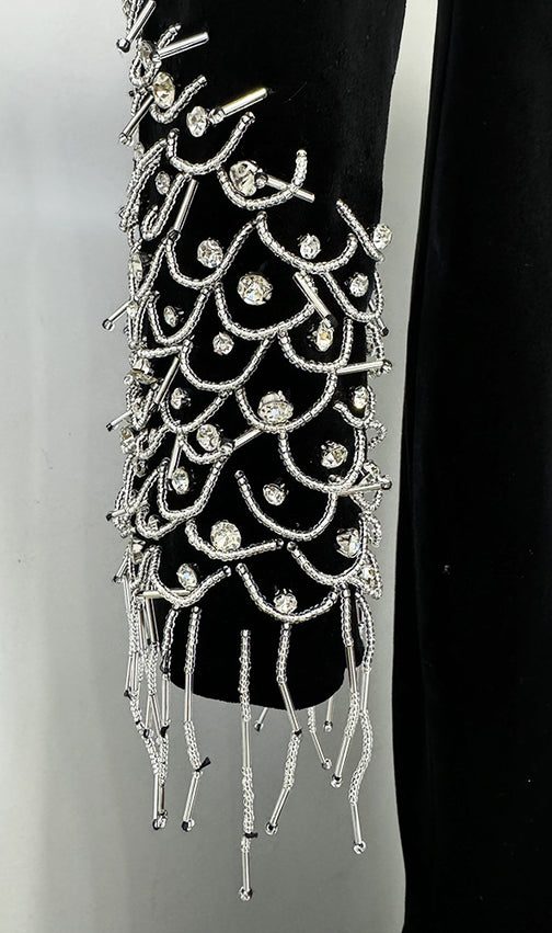 Jovia Black Velvet Beaded Maxi Gown | Long Sleeve Gala & Red Carpet Dress