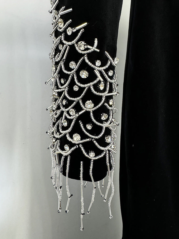 Jovia Black Velvet Beaded Maxi Gown | Long Sleeve Gala & Red Carpet Dress