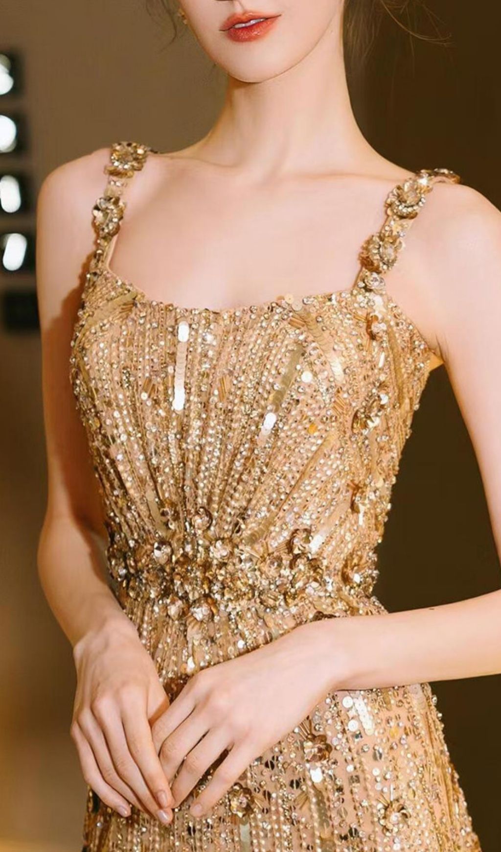 Kristin Gold Strappy Embellished Maxi Dress