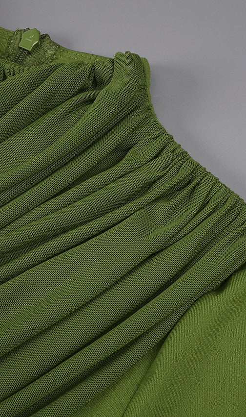 Kalila Elegant Draped Green Long Sleeve Maxi Dress