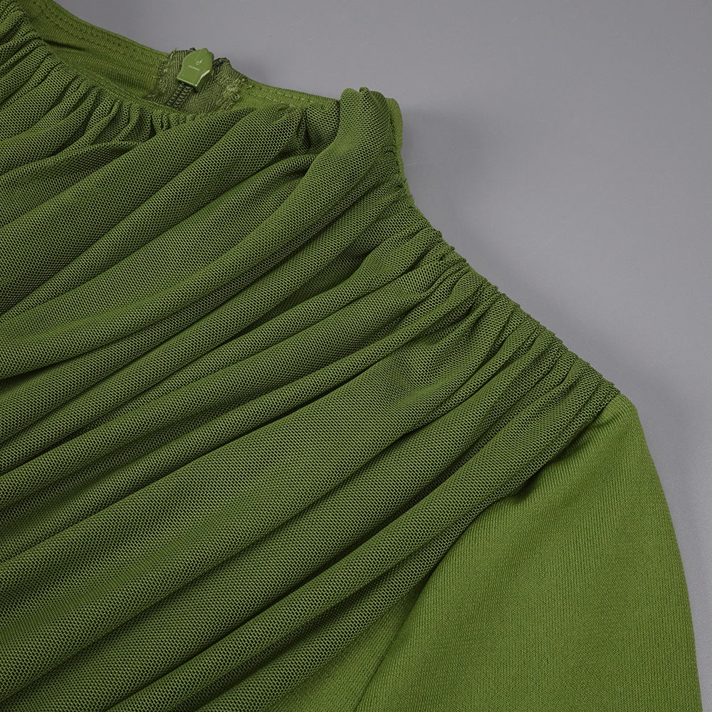 Kalila Elegant Draped Green Long Sleeve Maxi Dress