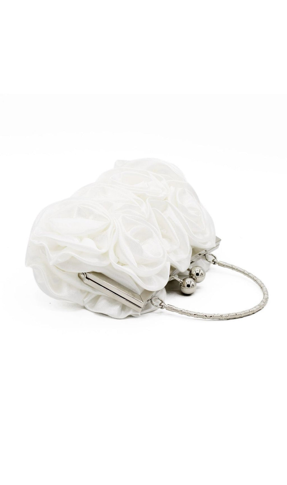 Adahy Elegant White Floral Satin Evening Clutch Bag with Handle
