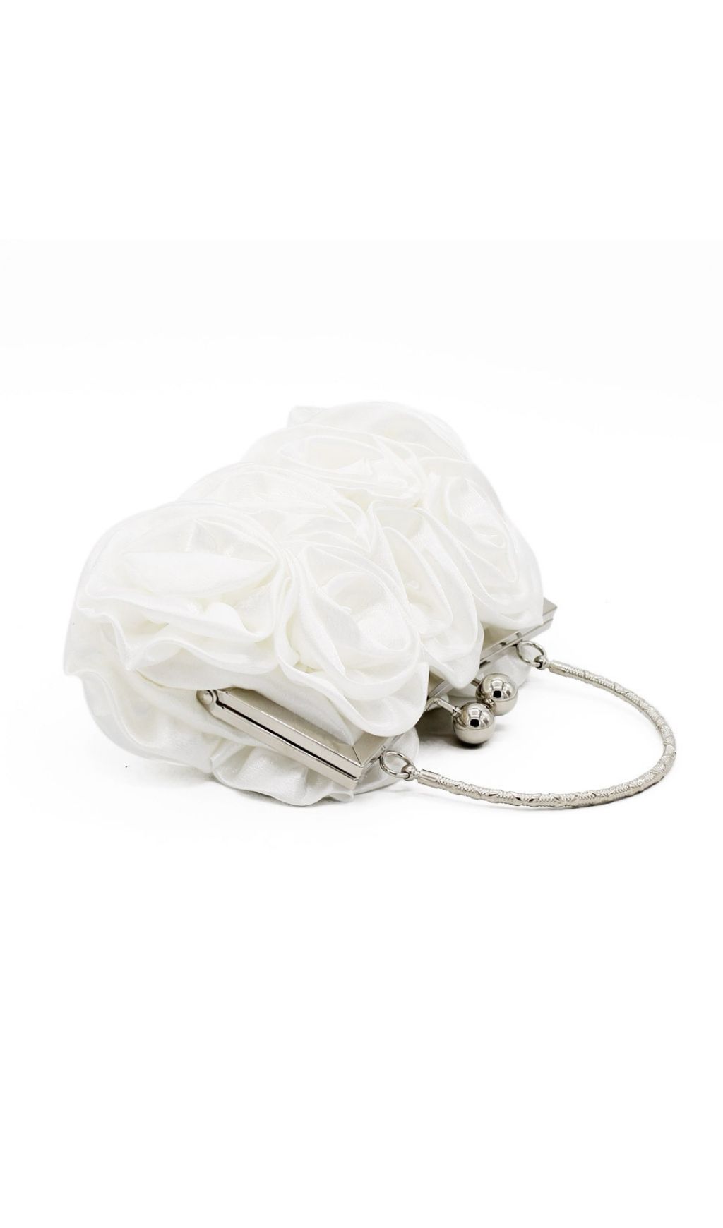 Adahy Elegant White Floral Satin Evening Clutch Bag with Handle