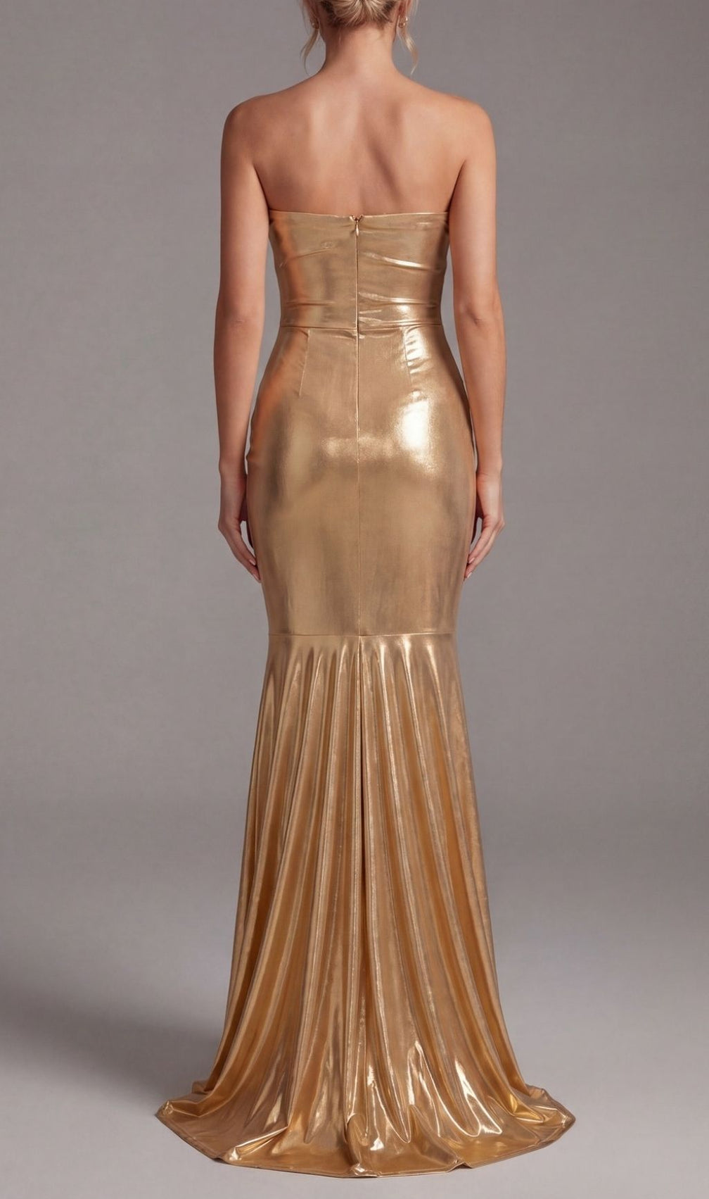 Khadijah Gold Strapless Ruched Maxi Dress - Your Red Carpet Moment Awaits