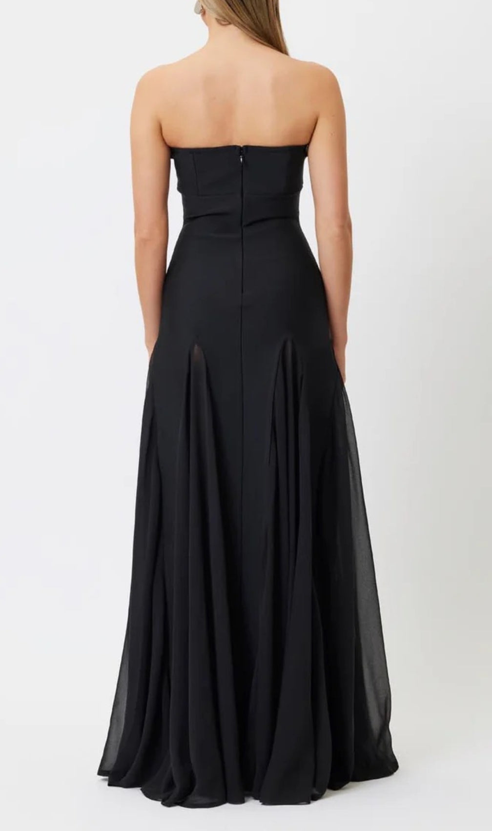 Strapless Mesh Insert A Line Maxi Dress Black