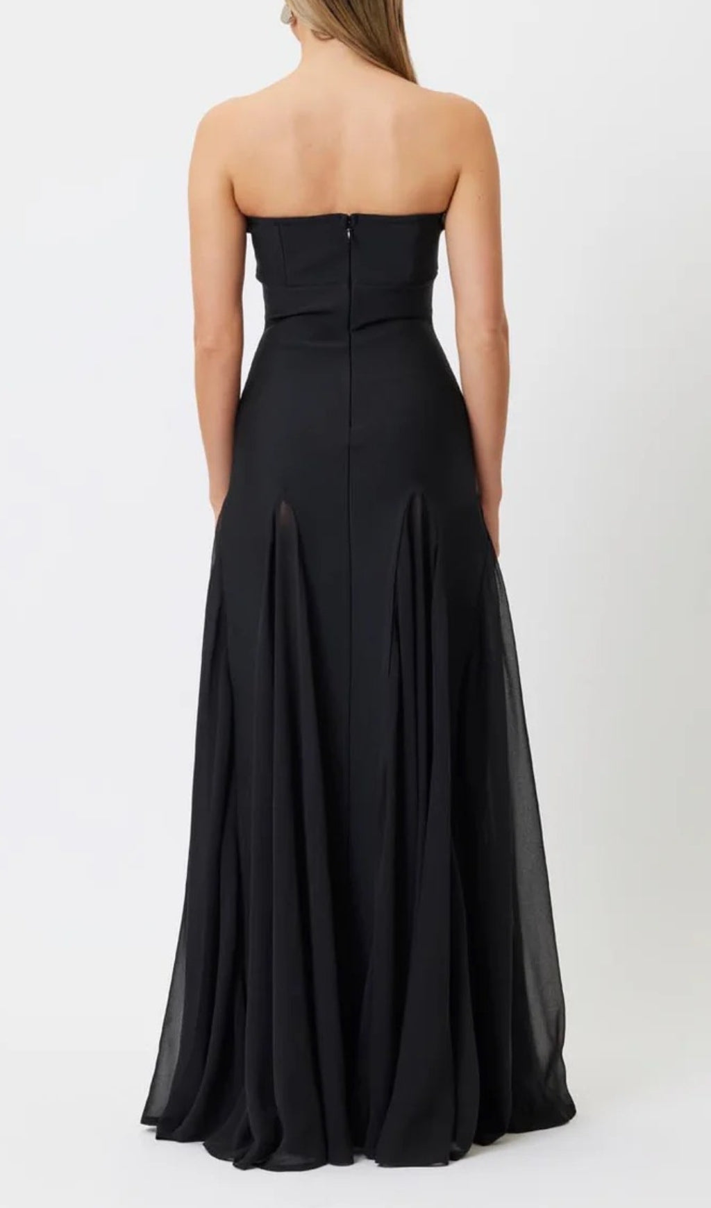 Strapless Mesh Insert A Line Maxi Dress Black