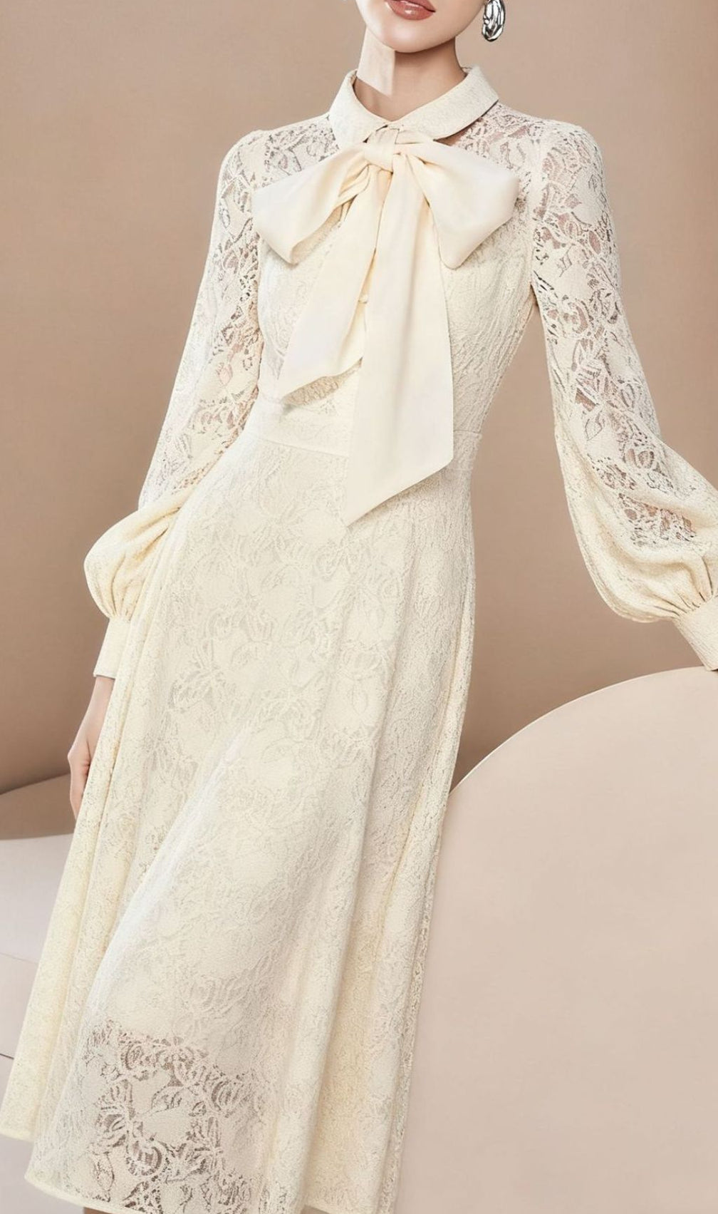 Issay Elegant Lace Maxi Dress with Statement Bow | Long Sleeve Formal Gown
