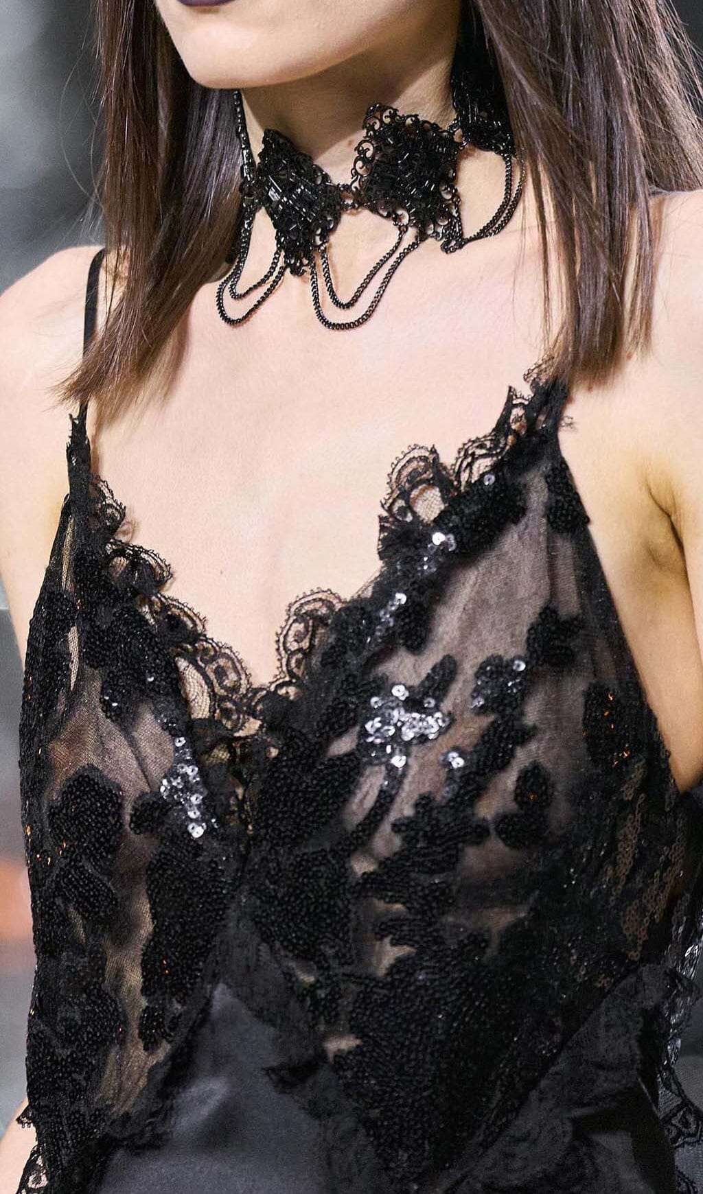 Sequin Lace Maxi Dress Black