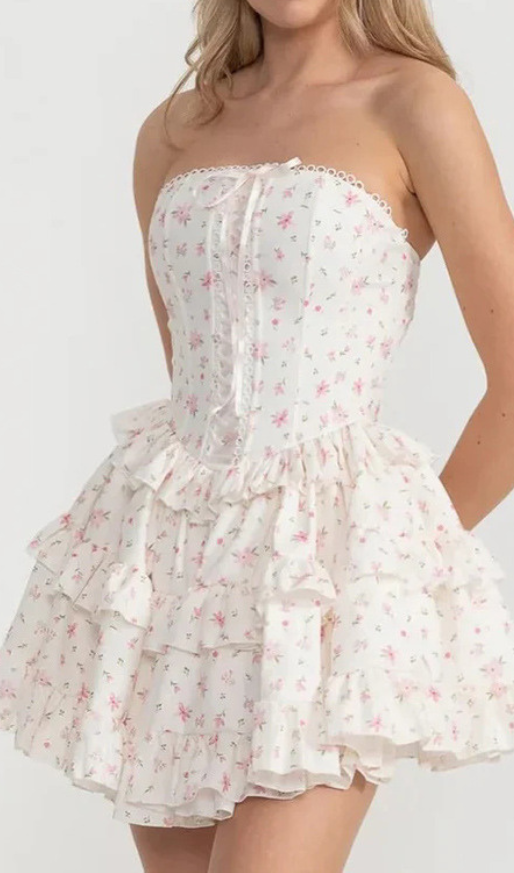 Hammond Pink Strapless Floral Mini Dress