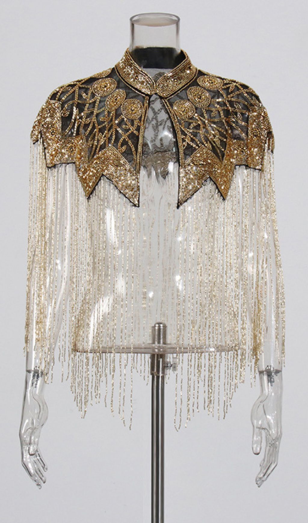 Glamorous Idana Gold Beaded Fringe Cape Shawl for Evening & Special Occasions