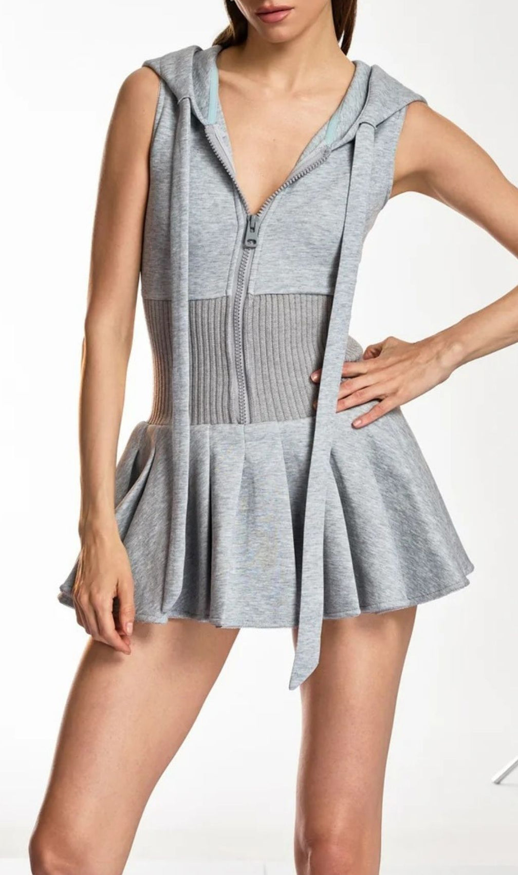 Damiana Hooded Pleated Mini Dress | Luxe Sporty Chic for Women