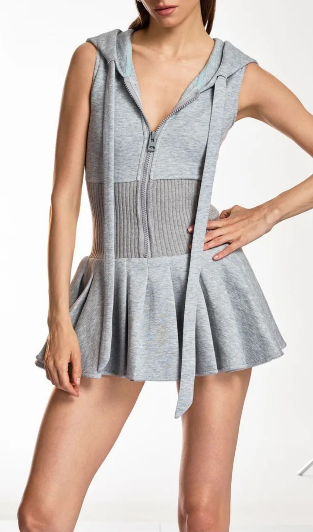 Damiana Hooded Pleated Mini Dress | Luxe Sporty Chic for Women