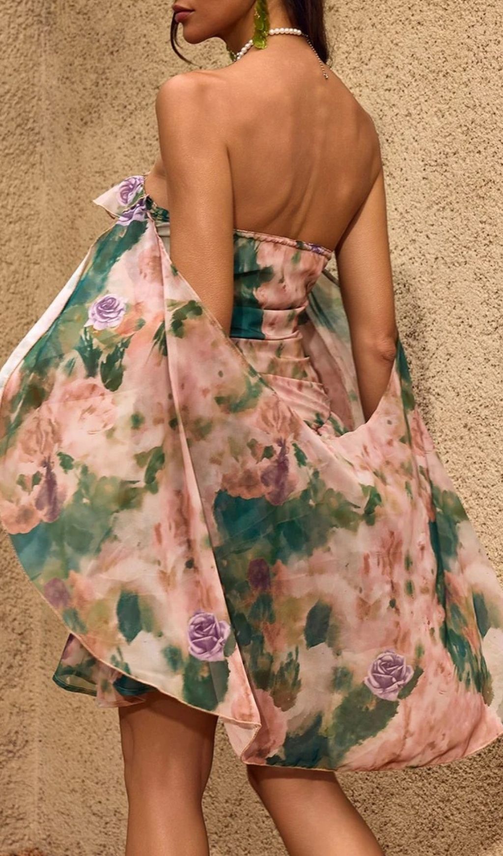 Dreamy Chelan Floral Ruffle Mini Dress with Off-Shoulder Cape Sleeves
