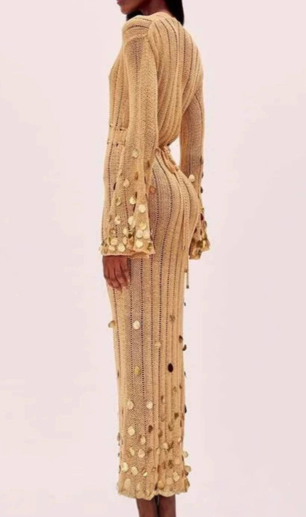 Honza Dazzling Gold Sequin Knit Maxi Dress - Effortless Glamour