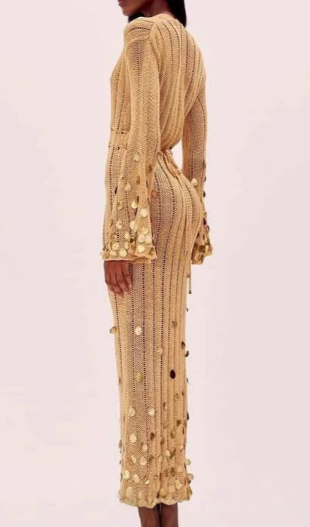Honza Dazzling Gold Sequin Knit Maxi Dress - Effortless Glamour