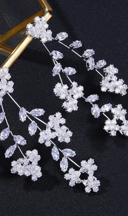 Ethereal Crystal Floral Leaf Bridal Drop Earrings