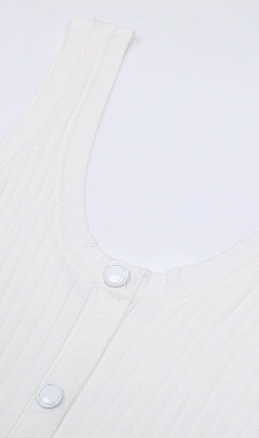 Jackie White Ribbed Knit Maxi Dress & Cardigan Set - Effortless 2-Piece Style