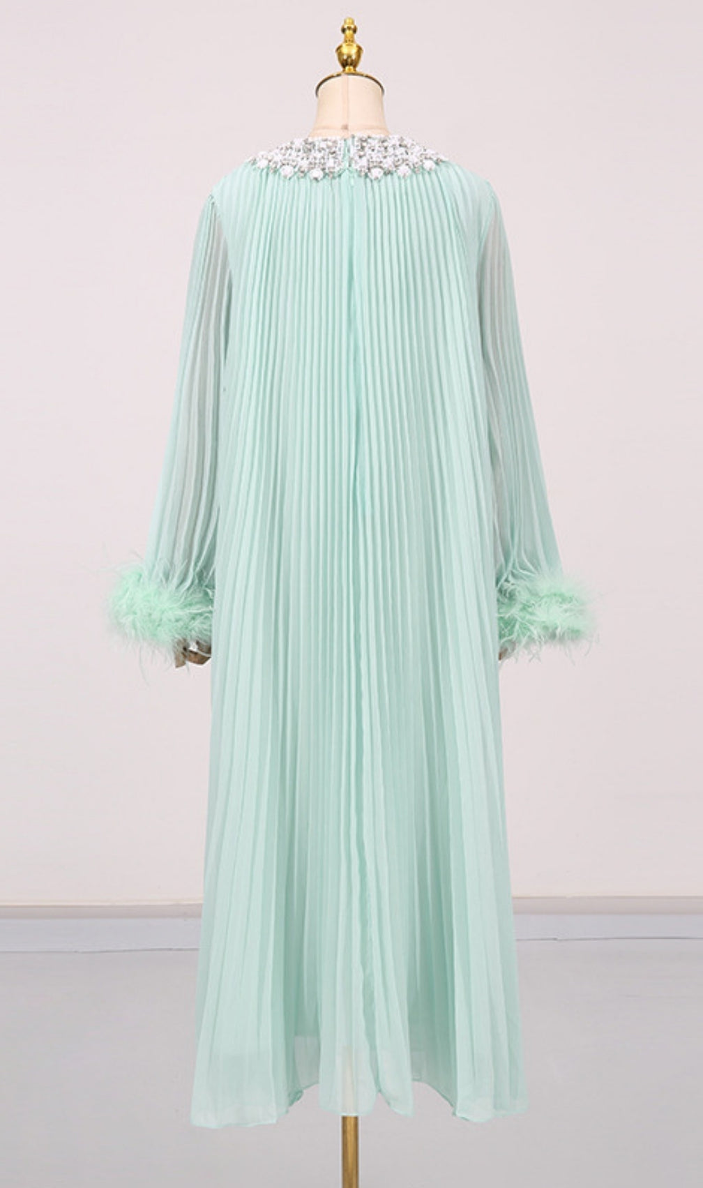 Felipe Embellished Feather Pleated Maxi Dress
