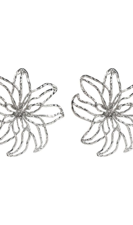 Juji Gold Abstract Floral Statement Earrings | Modern Wire Flower Design