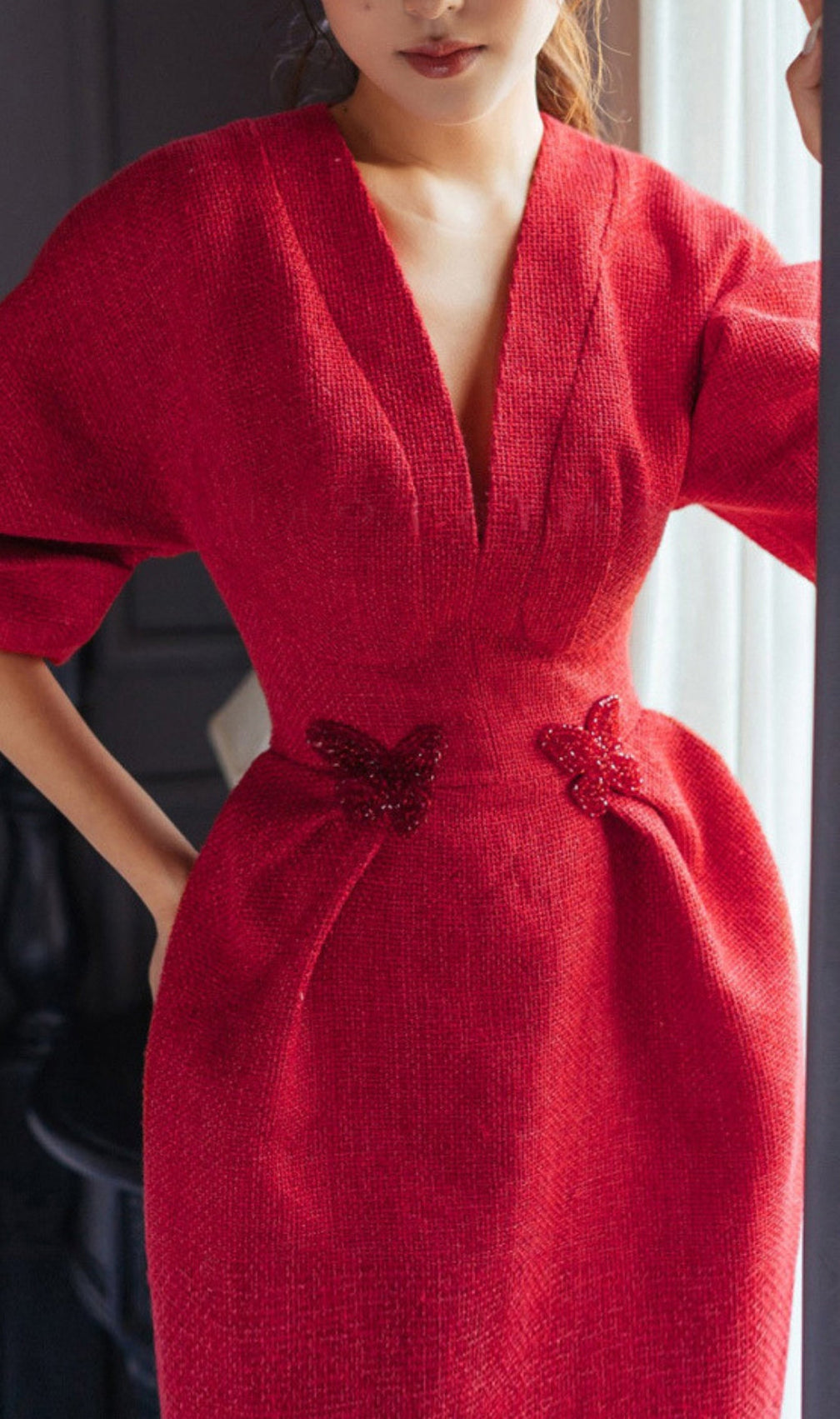 Bérénice Red Butterfly Mini Dress