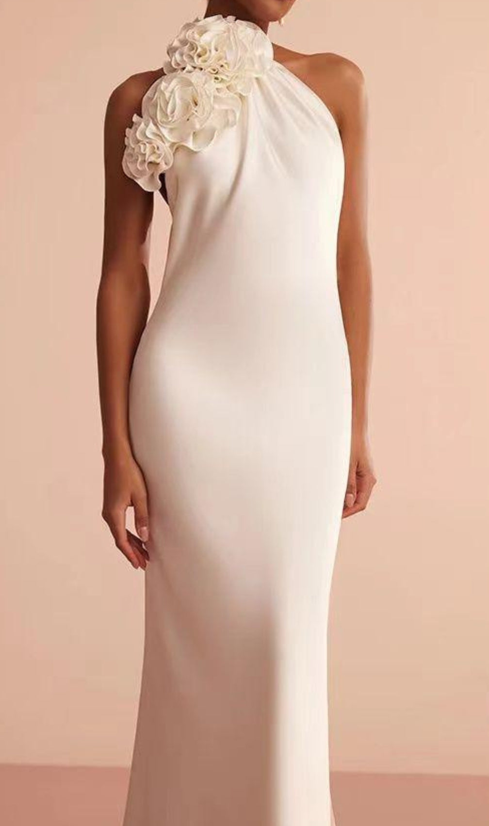 Cianna White Flower Halter Backless Maxi Dress