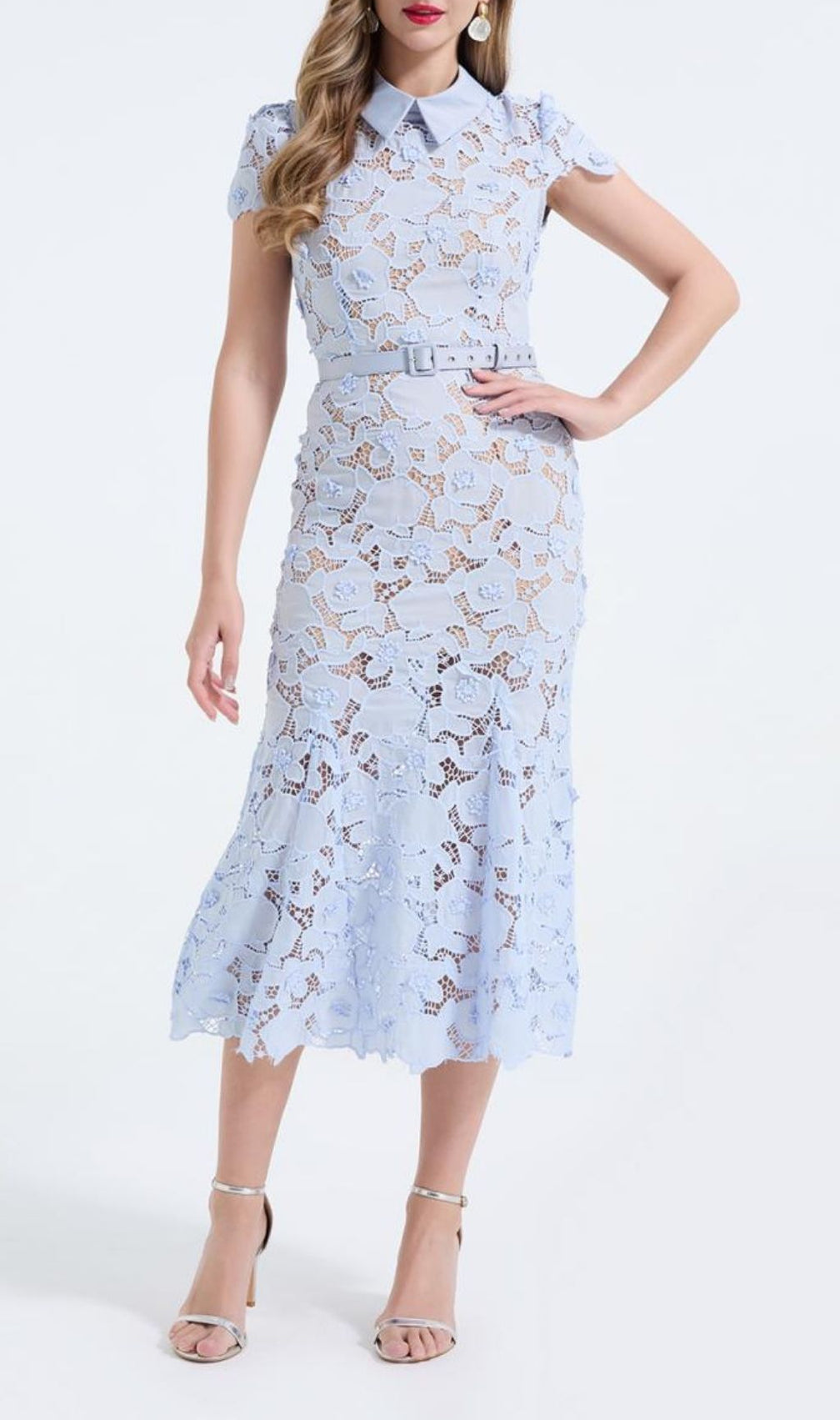 Kennita Blue Floral Lace Midi Dress | Timeless Elegance for Special Occasions