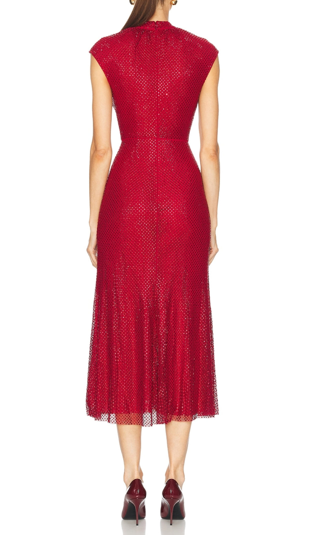 Dagfrid Red Flower Crystal Midi Dress