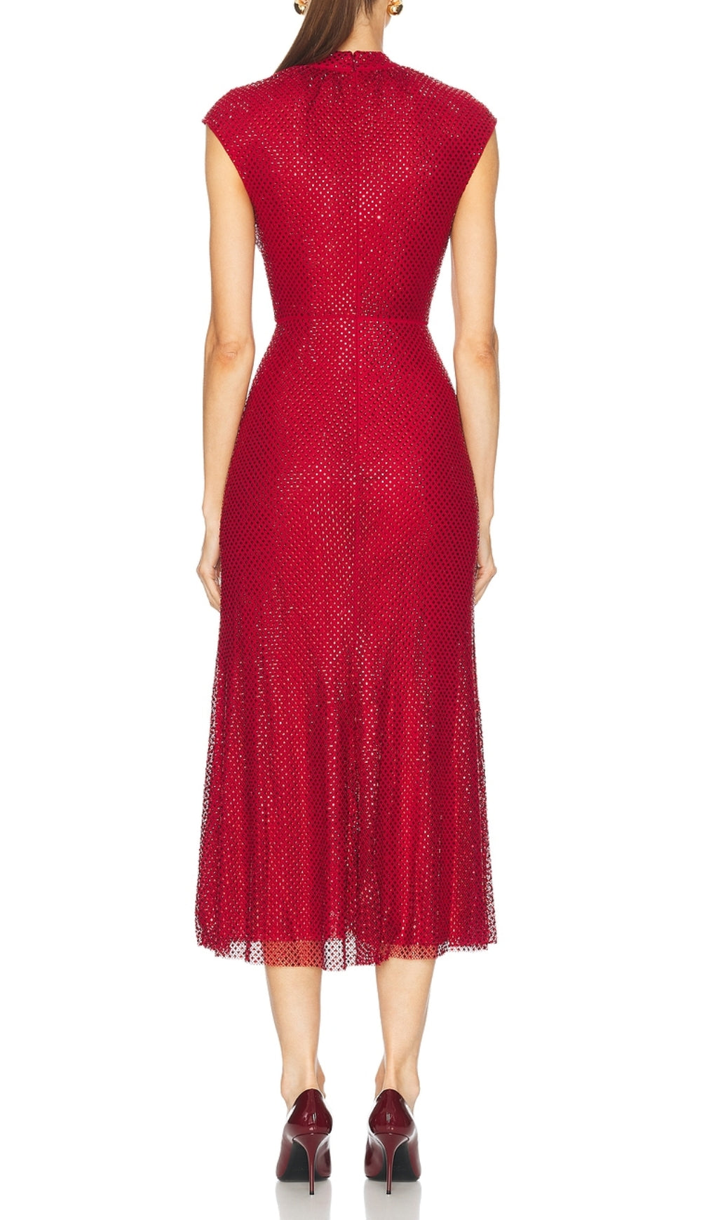 Dagfrid Red Flower Crystal Midi Dress