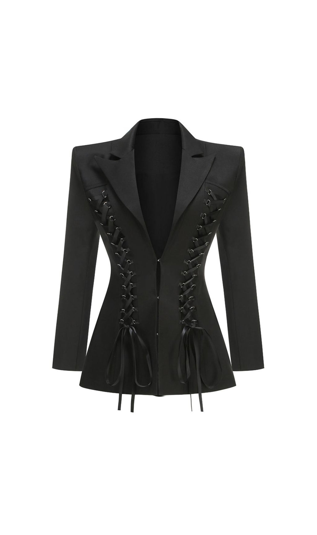 Ishan Black Lace-Up Blazer Dress | Daring Tailoring & Figure-Sculpting Style