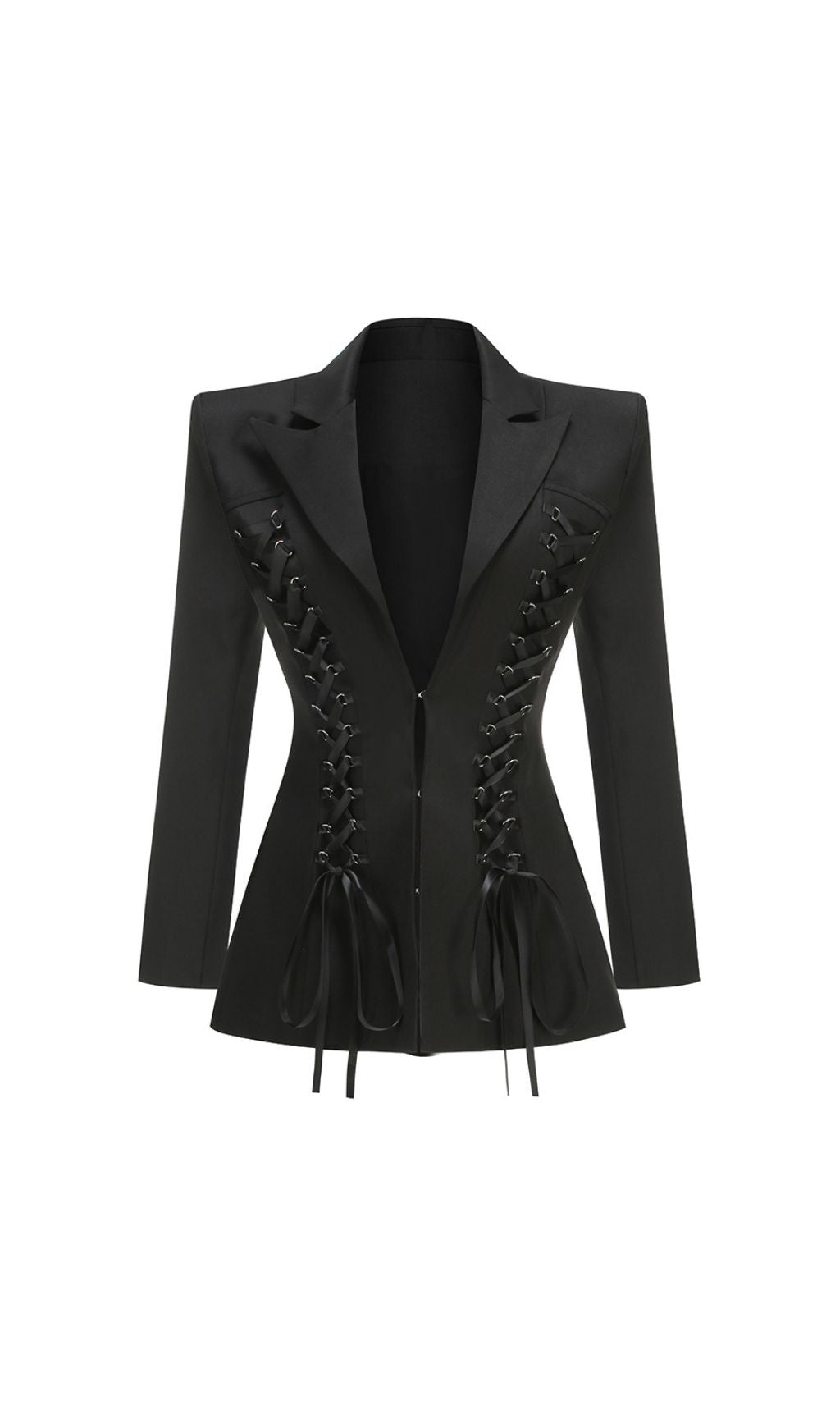 Ishan Black Lace-Up Blazer Dress | Daring Tailoring & Figure-Sculpting Style