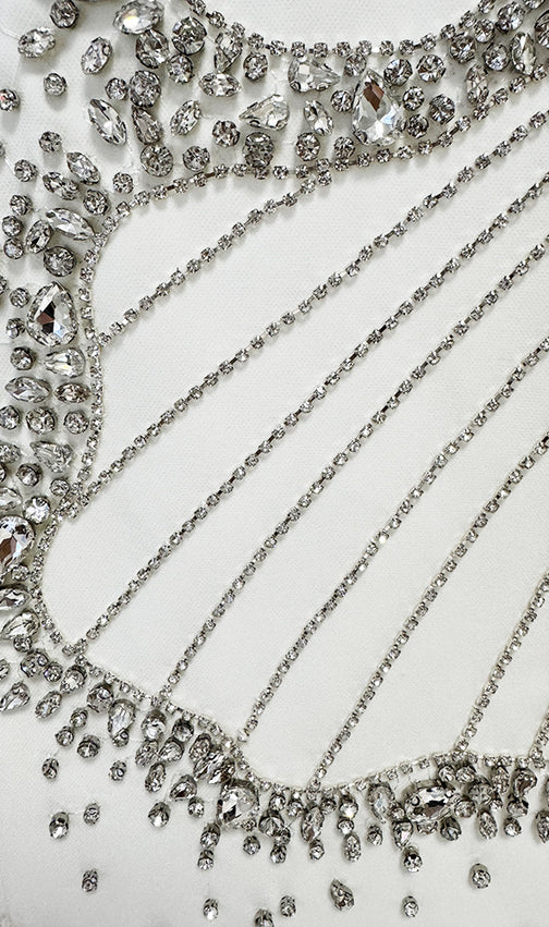 Josephe Dazzling White Diamante Long Sleeve Maxi Gown - Elegant Bridal & Gala Dress