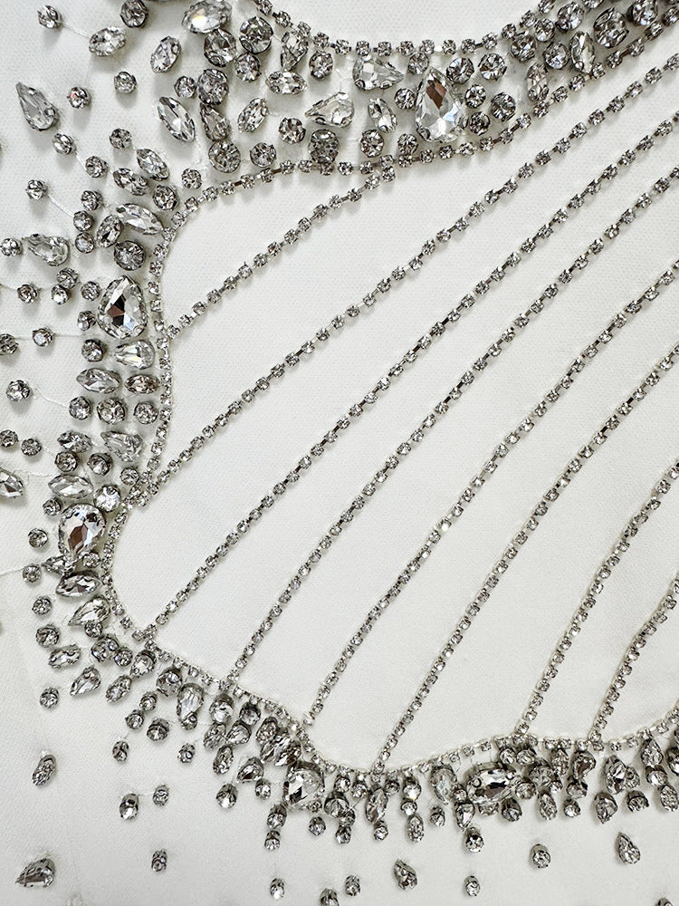 Josephe Dazzling White Diamante Long Sleeve Maxi Gown - Elegant Bridal & Gala Dress