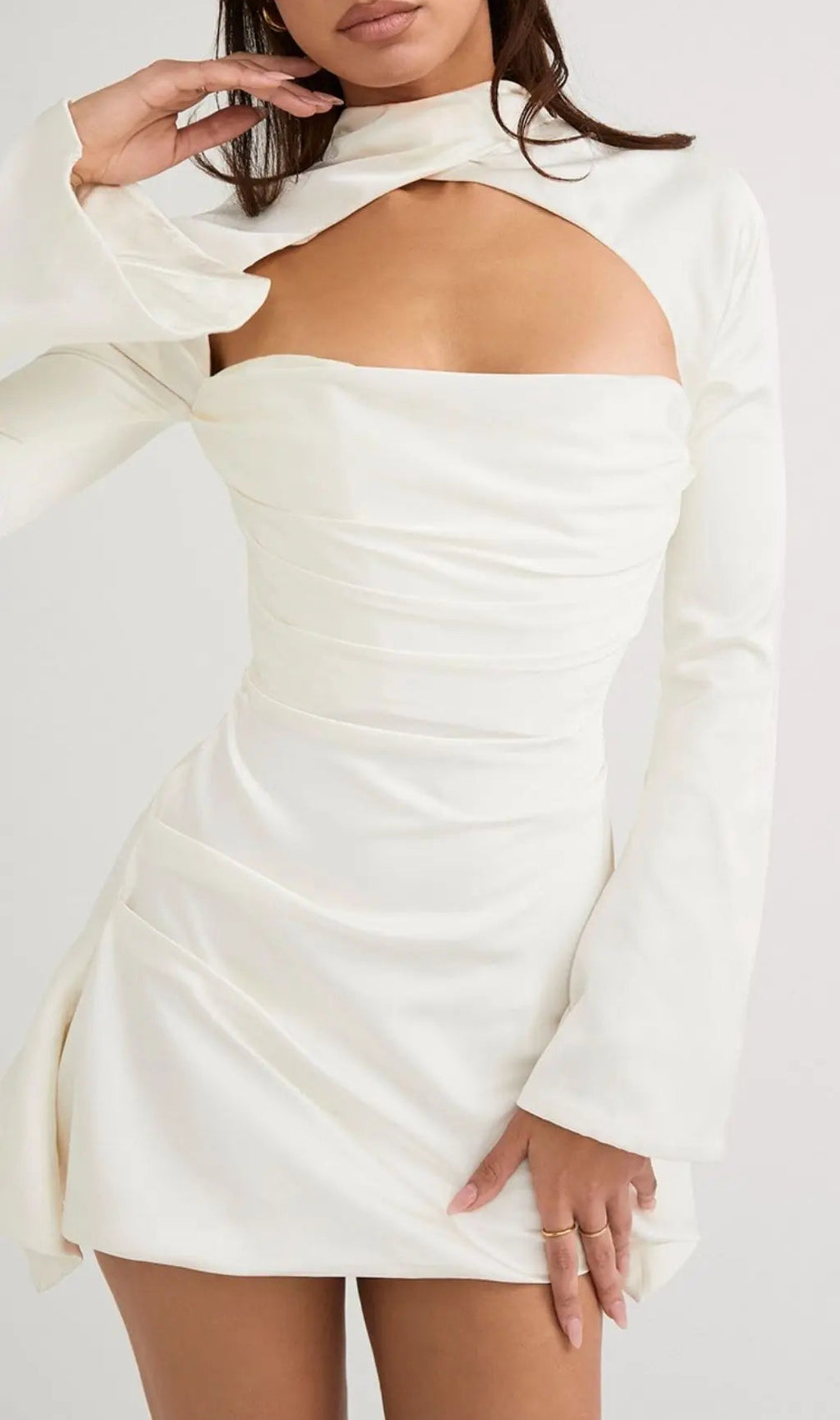 Ivory Drape Cut Out Mini Dress